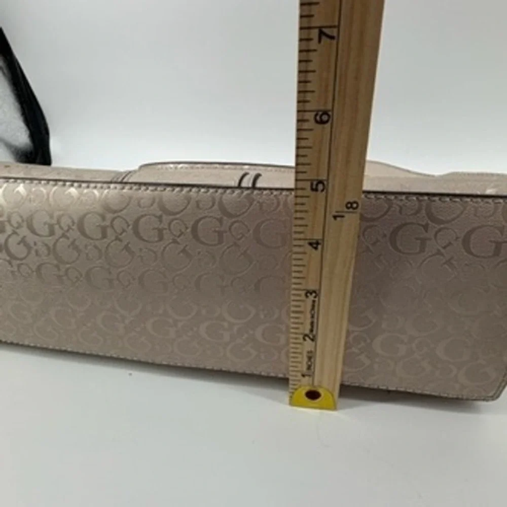 Guess Metallic Champagne Logo Satchel‎ Crossbody Handbag with Flower Charm